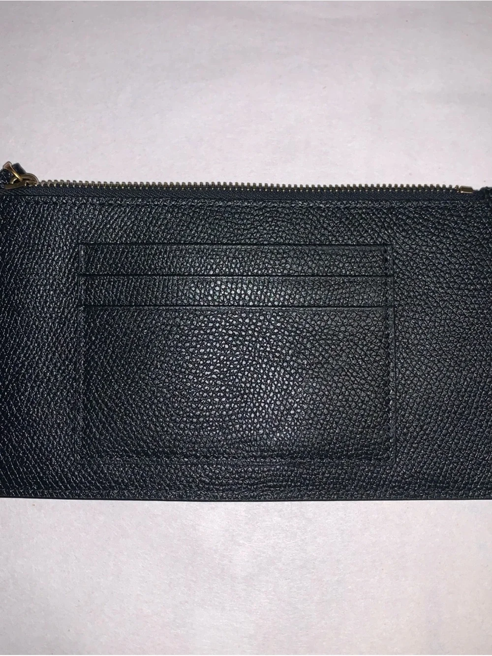 Valentino Black Textured Leather Clutch with Gold V Logo and Zip Pouch